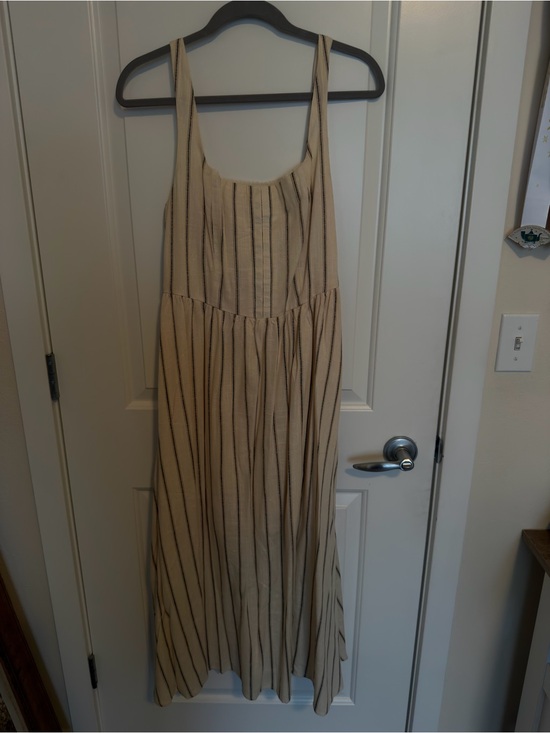 Workshop Republic Clothing Dresses & Skirts - Striped Midi Dress- Light Khaki